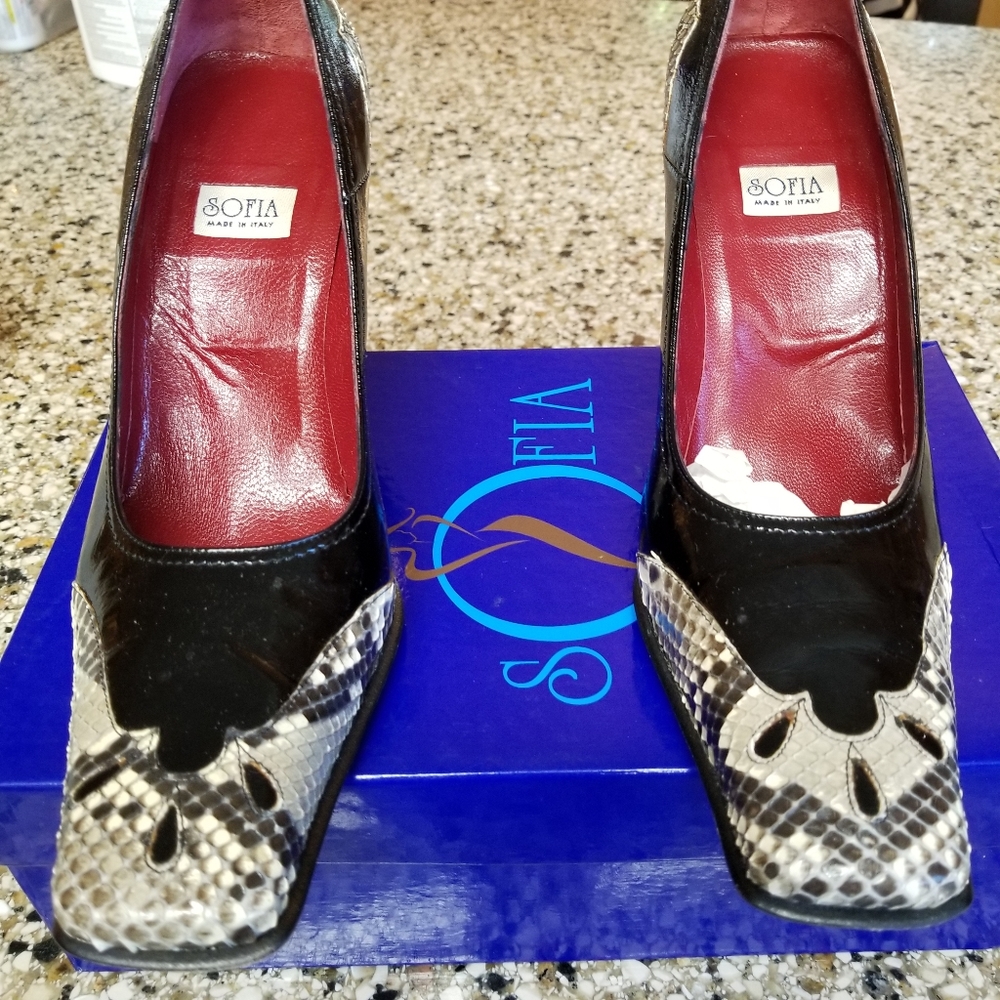 Designer High Heel Pump, Two Tone Python Snakeski… - image 5